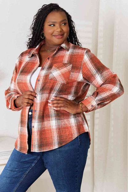 Double Take Plaid Collared Neck Long Sleeve Shirt-Teresa&#39;s Fashionista LLC