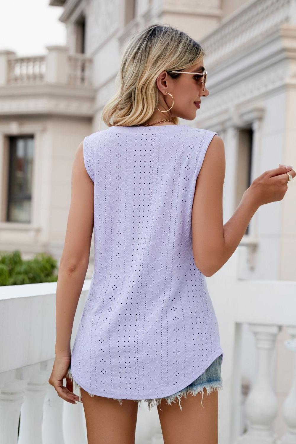 Eyelet V-Neck Tank-Teresa&#39;s Fashionista LLC