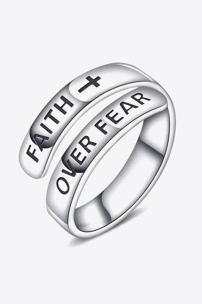 925 Sterling Silver FAITH OVER FEAR Bypass Ring-Teresa&#39;s Fashionista LLC