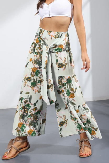 Printed Tie-Front Culottes-Teresa&#39;s Fashionista LLC