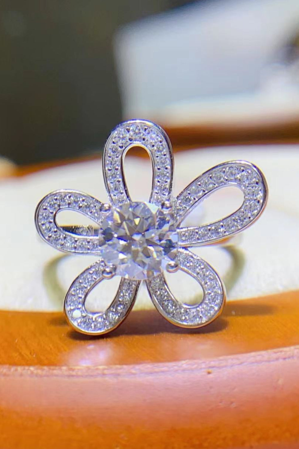 1 Carat Moissanite Flower-Shape Open Ring-Teresa&#39;s Fashionista LLC