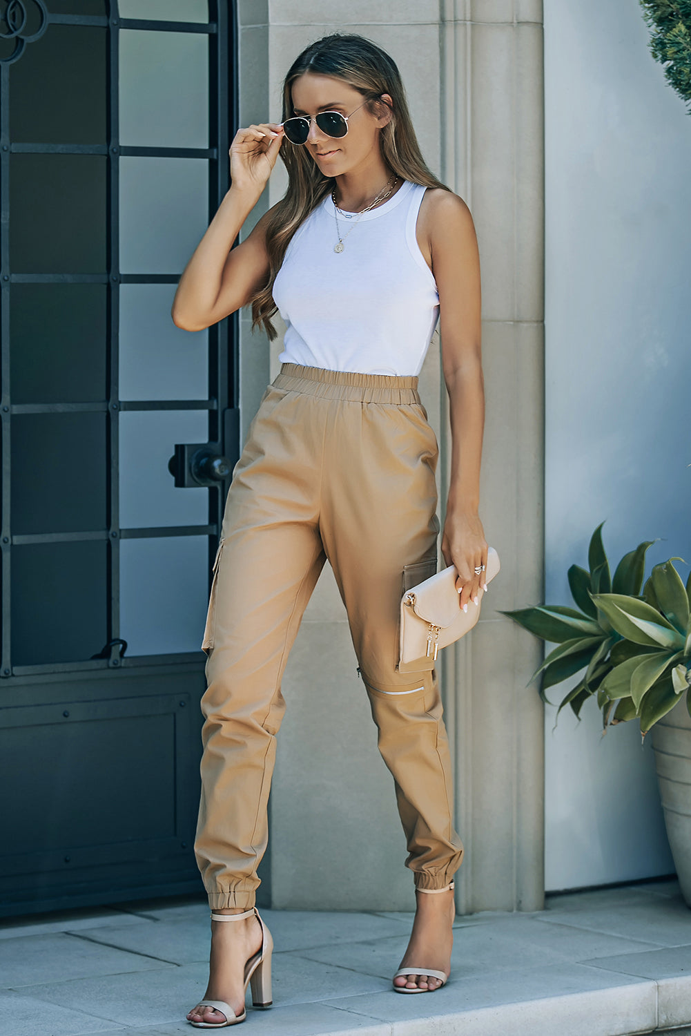 Elastic Waist Ankle-Length Cargo Joggers-Teresa&#39;s Fashionista LLC