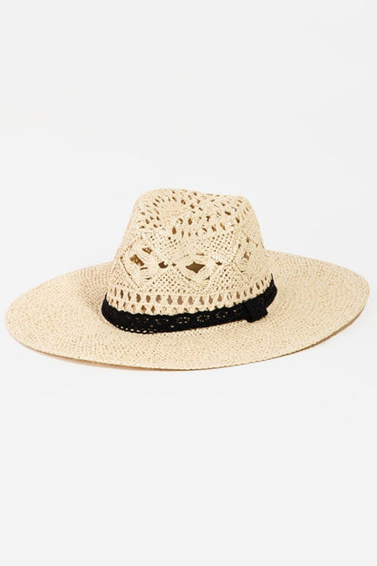 Fame Openwork Lace Detail Wide Brim Hat-Teresa&#39;s Fashionista LLC