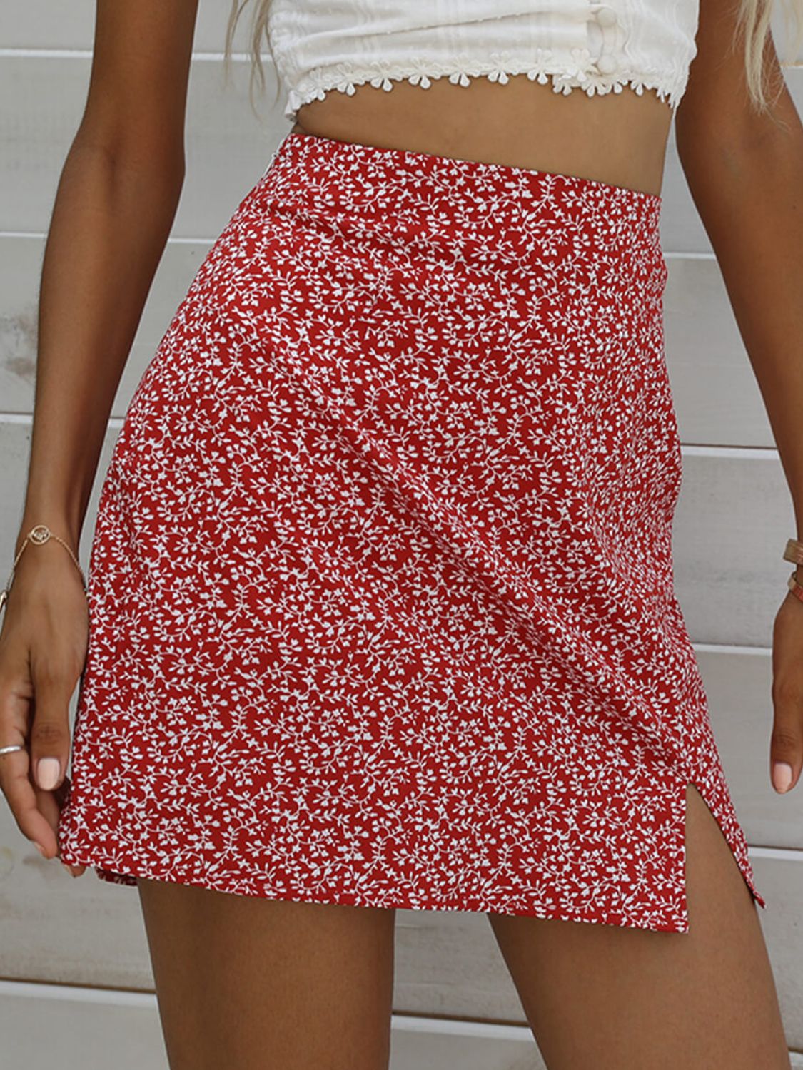 Ditsy Floral Slit Mini Skirt-Teresa&#39;s Fashionista LLC