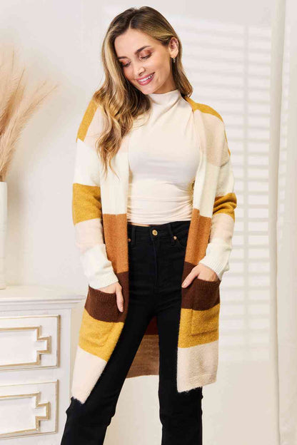 Woven Right Color Block Dropped Shoulder Cardigan-Teresa&#39;s Fashionista LLC