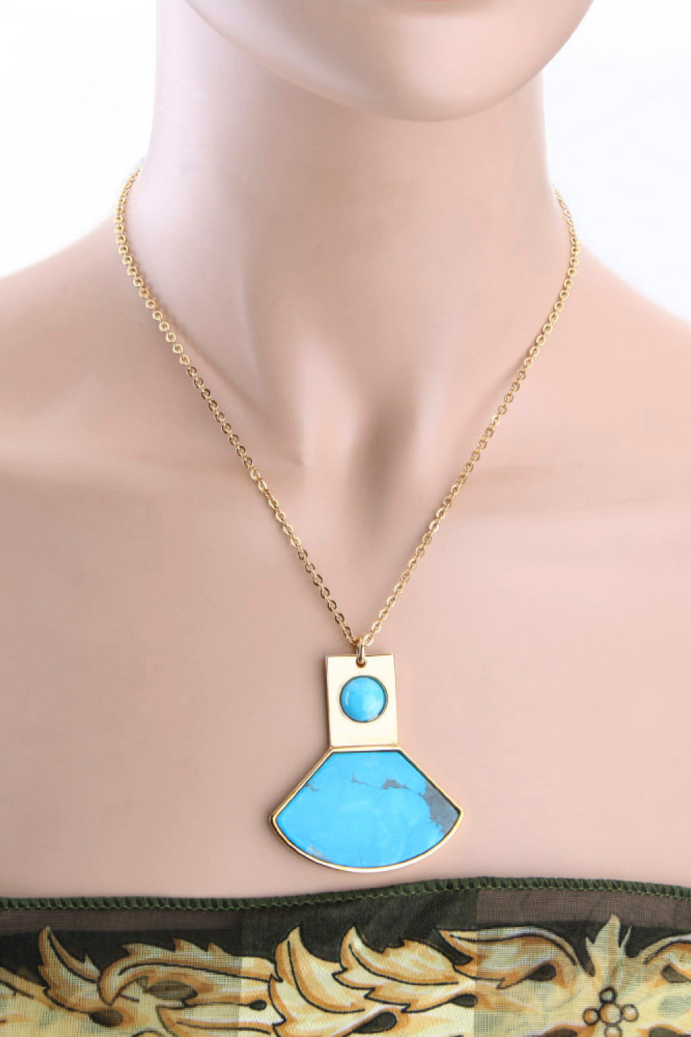 18K Gold Plated Turquoise Pendant Necklace-Teresa&#39;s Fashionista LLC