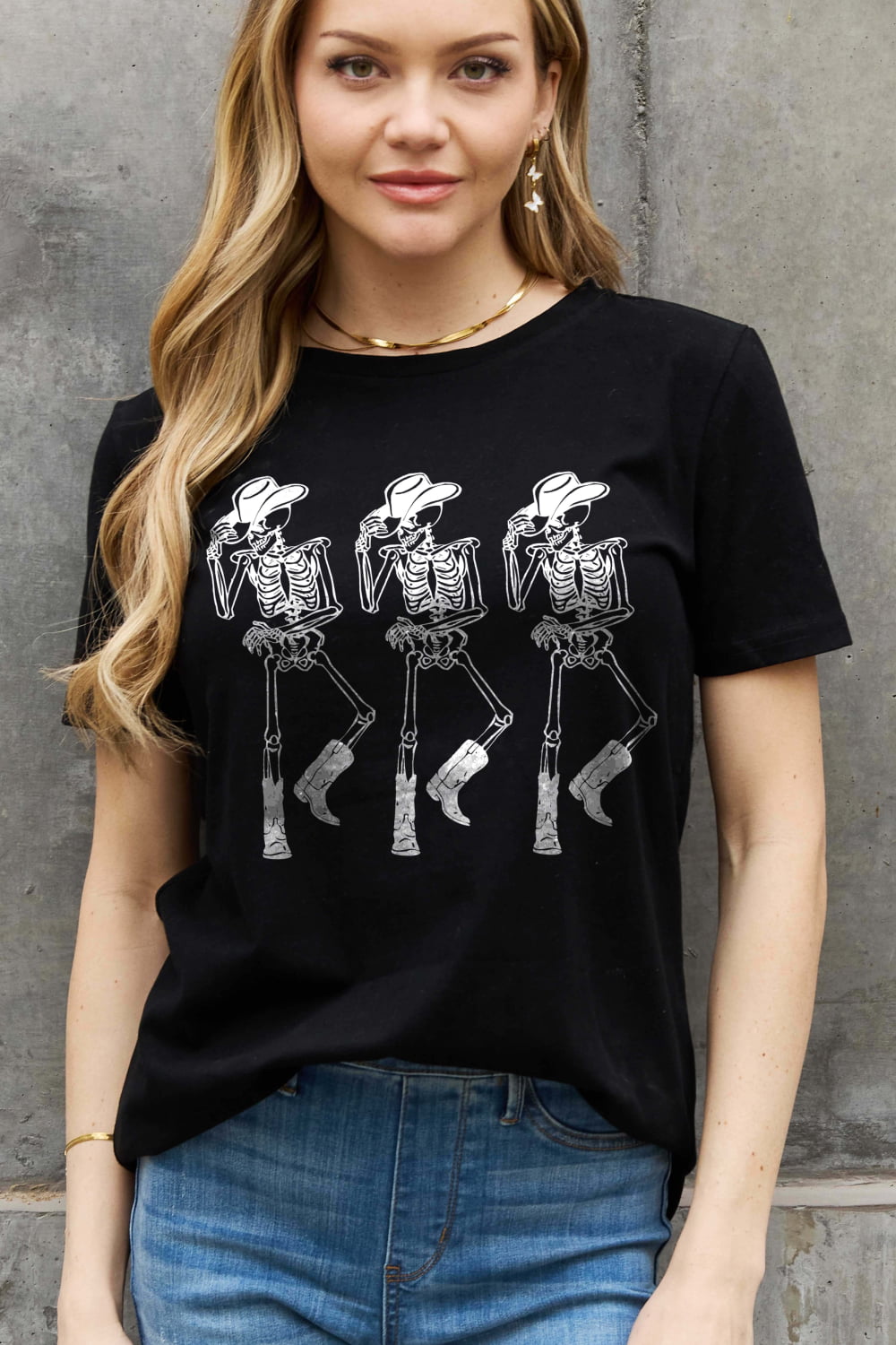 Simply Love Full Size Triple Skeletons Graphic Cotton Tee-Teresa&#39;s Fashionista LLC