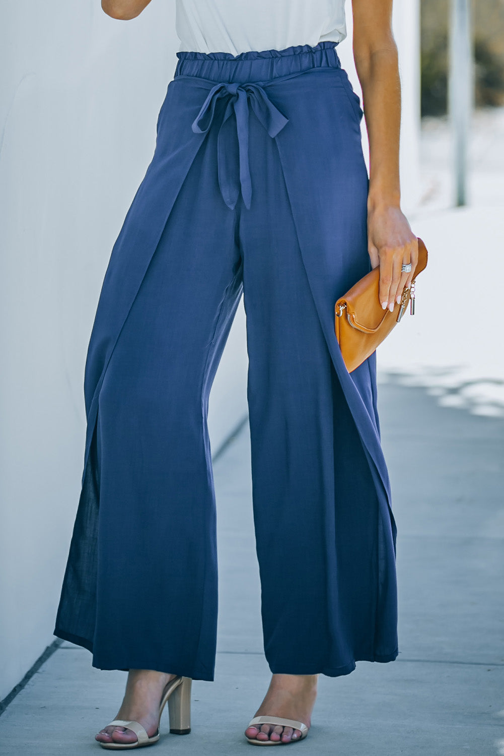 Paperbag Waist Tie Front Wide Leg Pants-Teresa&#39;s Fashionista LLC