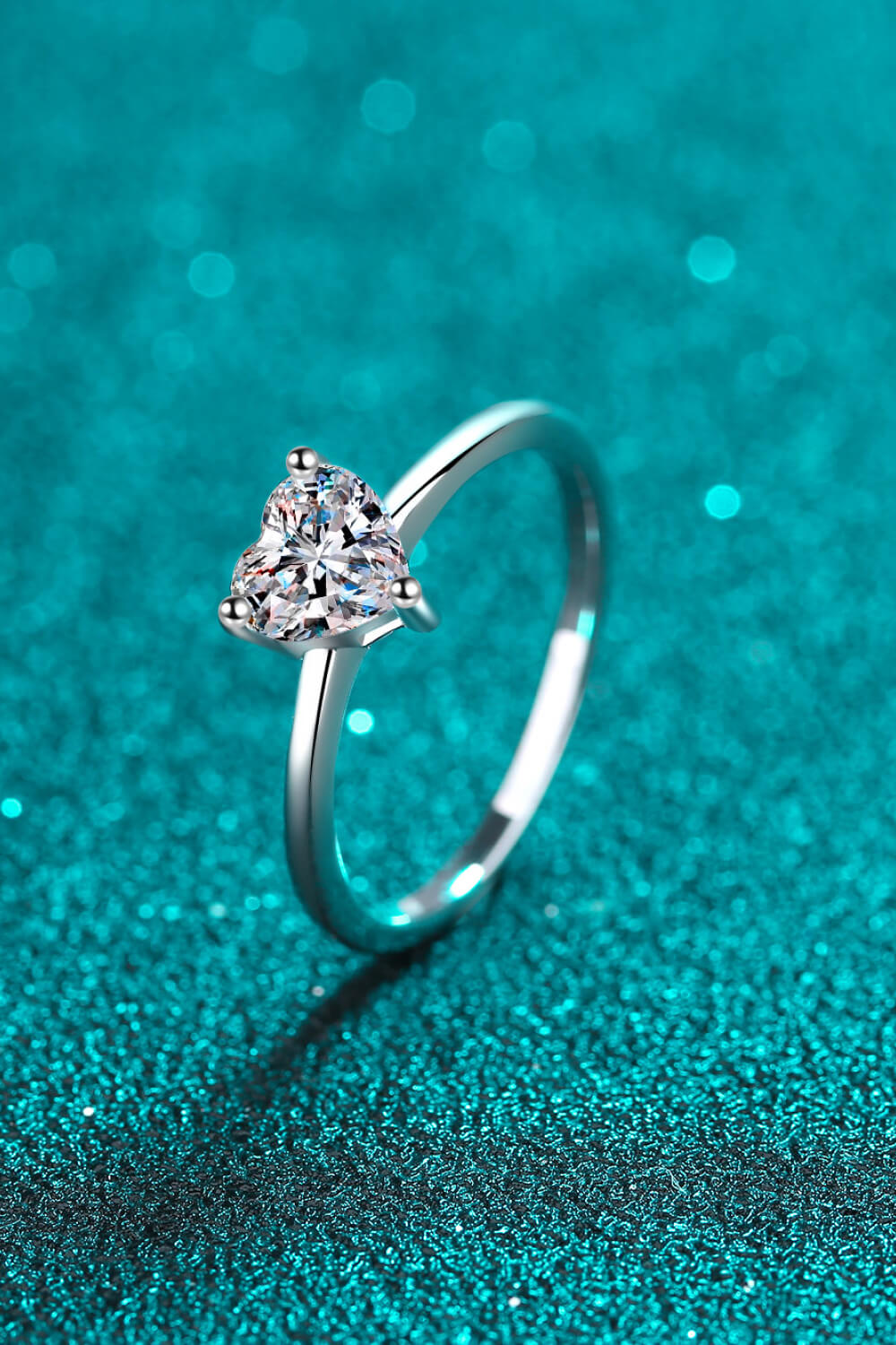 925 Sterling Silver Heart-Shaped Moissanite Solitaire Ring-Teresa&#39;s Fashionista LLC