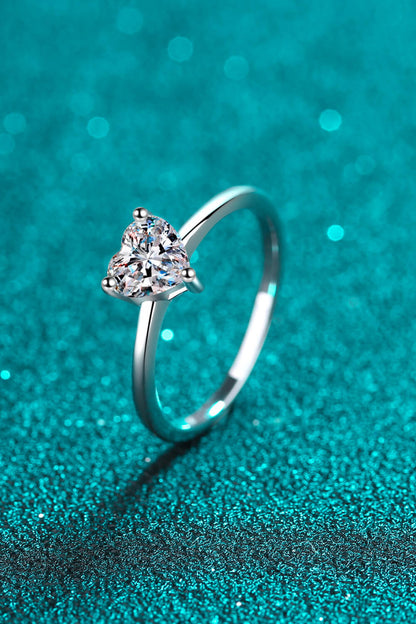 925 Sterling Silver Heart-Shaped Moissanite Solitaire Ring-Teresa&#39;s Fashionista LLC