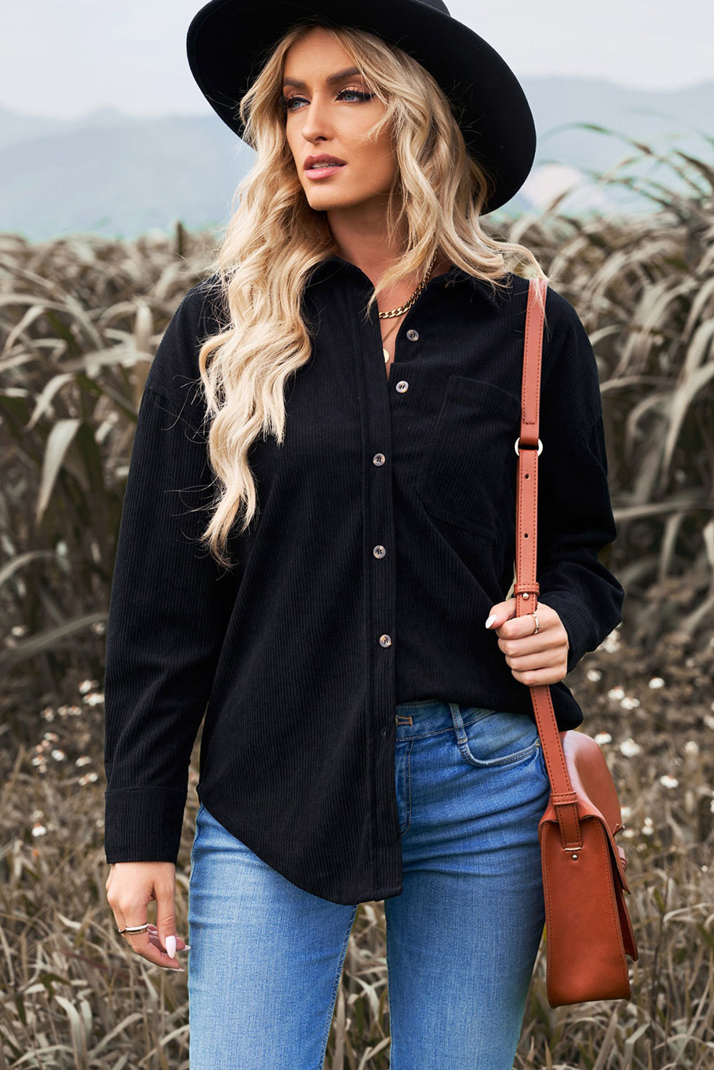 Corduroy Button-Up Pocket Shirt Jacket-Teresa&#39;s Fashionista LLC