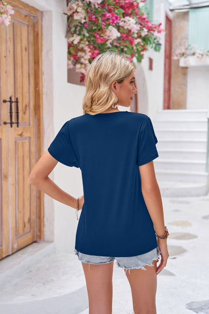 Contrast V-Neck Petal Sleeve Top-Teresa&#39;s Fashionista LLC