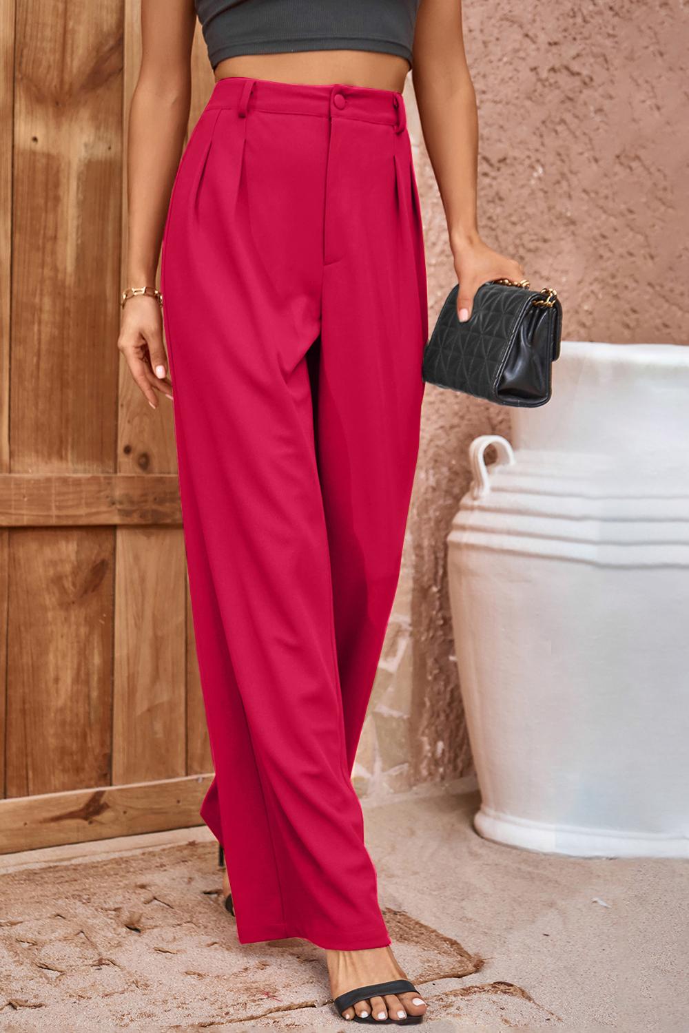 Pleated Detail Straight Leg Pants-Teresa&#39;s Fashionista LLC