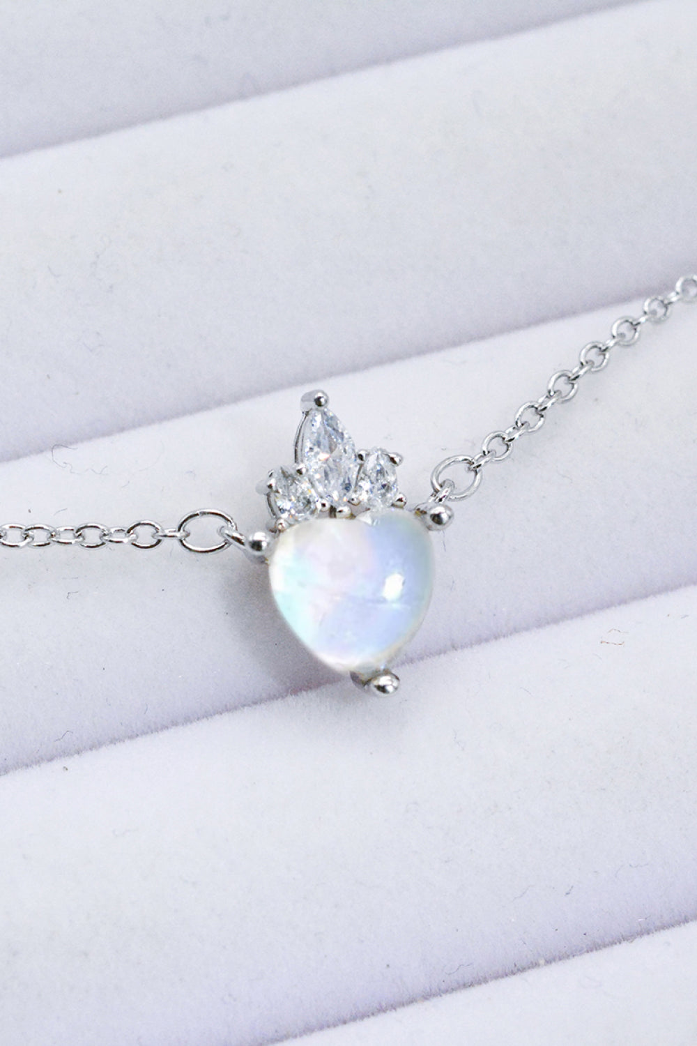 925 Sterling Silver Moonstone Heart Pendant Necklace-Teresa&#39;s Fashionista LLC