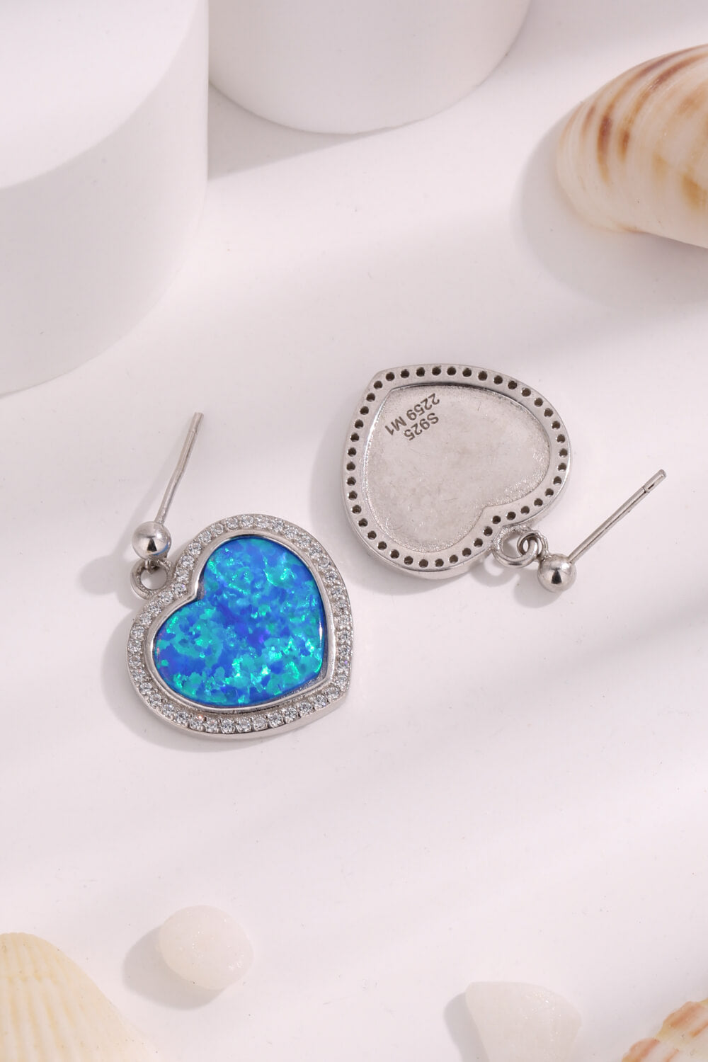 Platinum-Plated Opal Heart Earrings-Teresa&#39;s Fashionista LLC