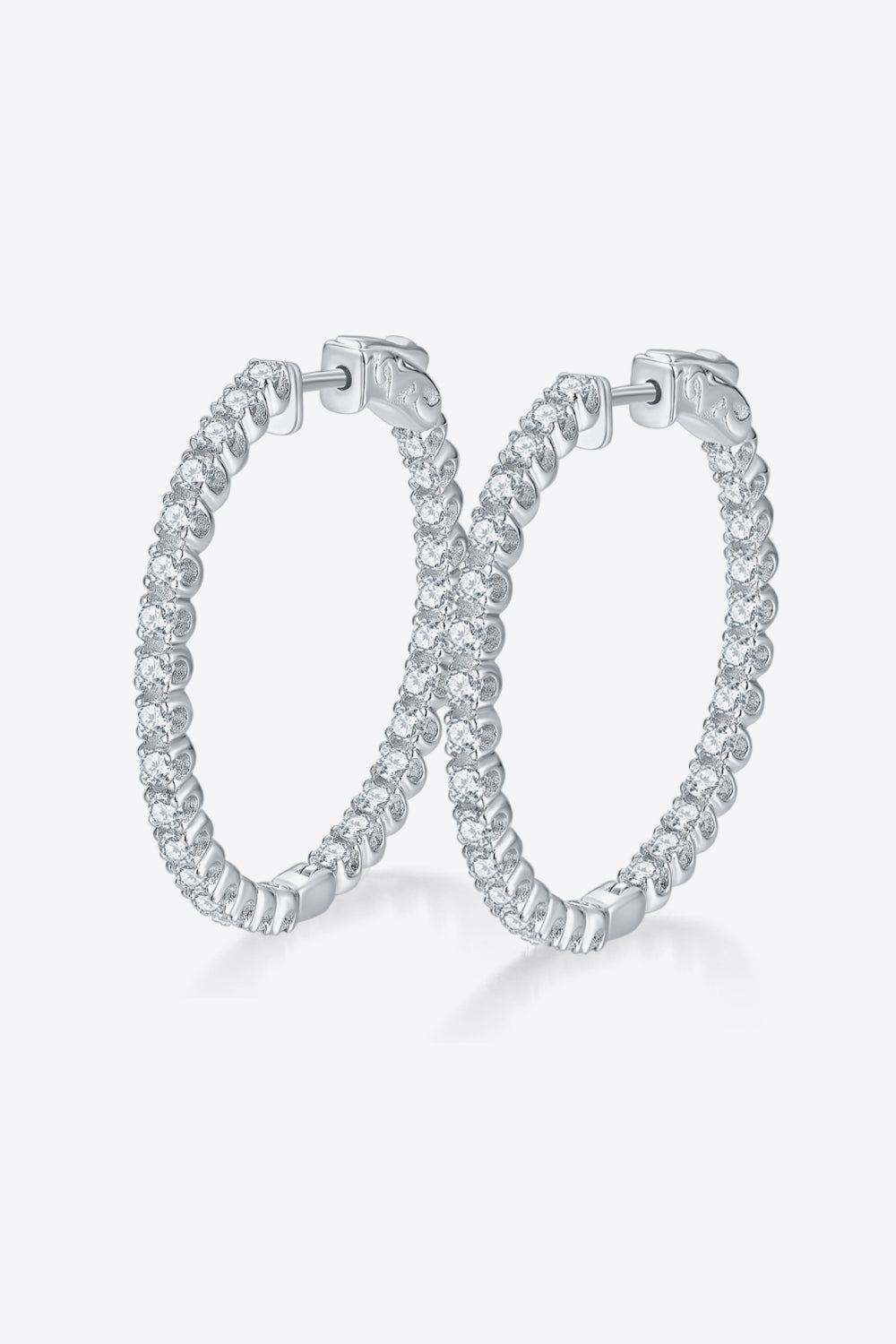 Platinum-Plated Moissanite Huggie Earrings-Teresa&#39;s Fashionista LLC