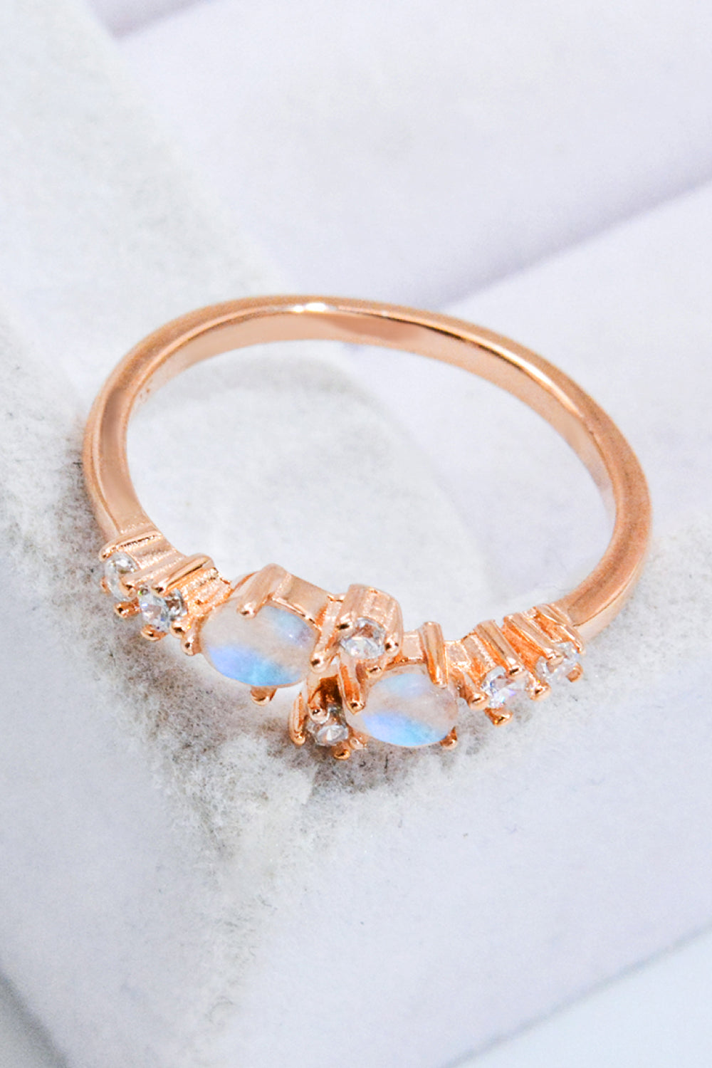 Natural Moonstone and Zircon Open Ring-Teresa&#39;s Fashionista LLC