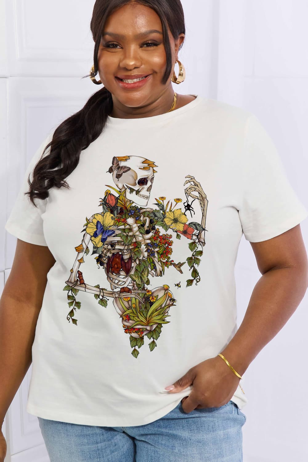 Simply Love Full Size Skeleton Graphic Cotton Tee-Teresa&#39;s Fashionista LLC