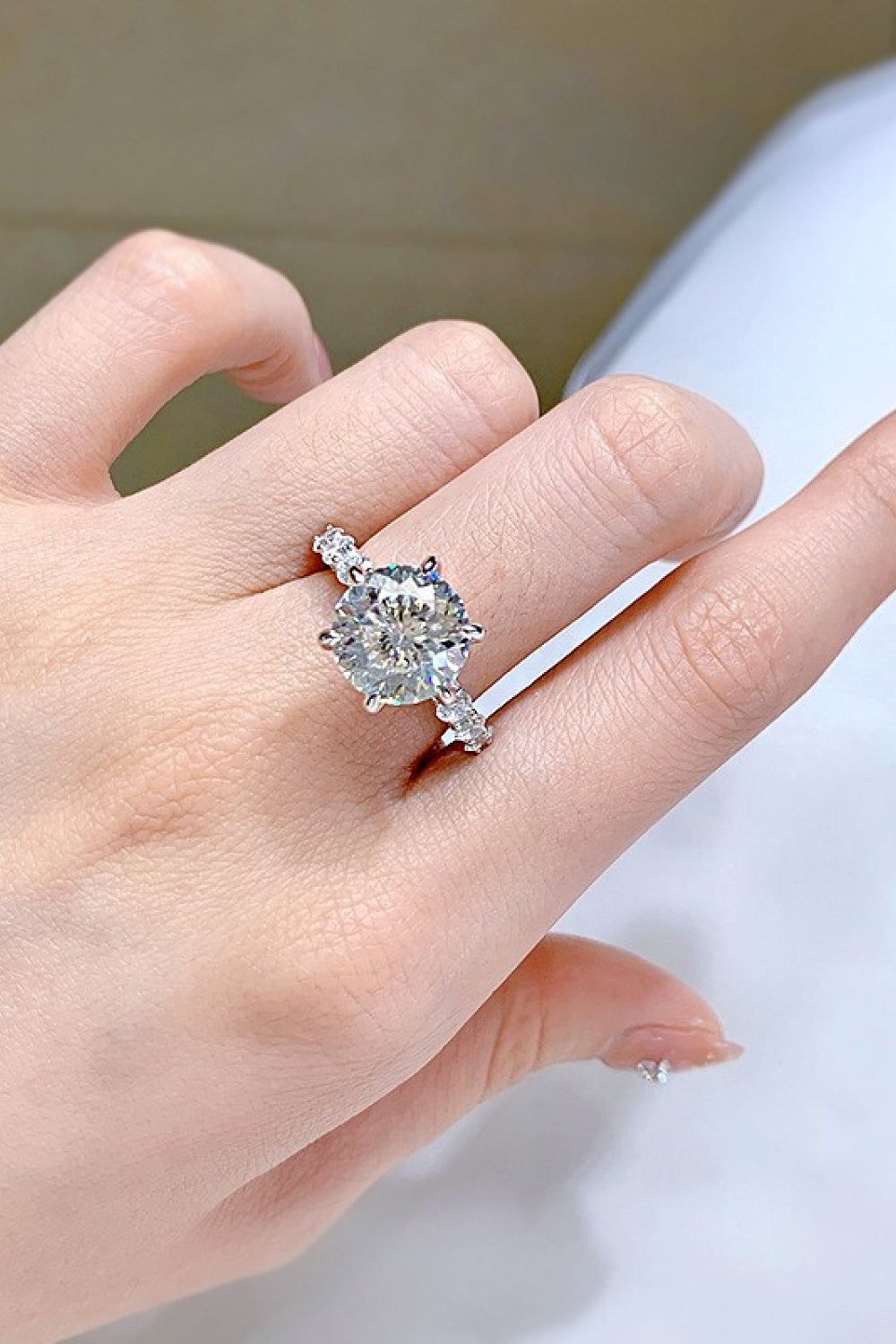 5 Carat Moissanite Side Stone Ring-Teresa&#39;s Fashionista LLC