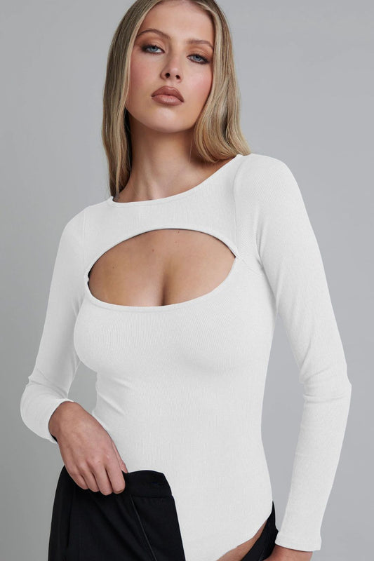 Cutout Ribbed Long Sleeve Bodysuit-Teresa&#39;s Fashionista LLC