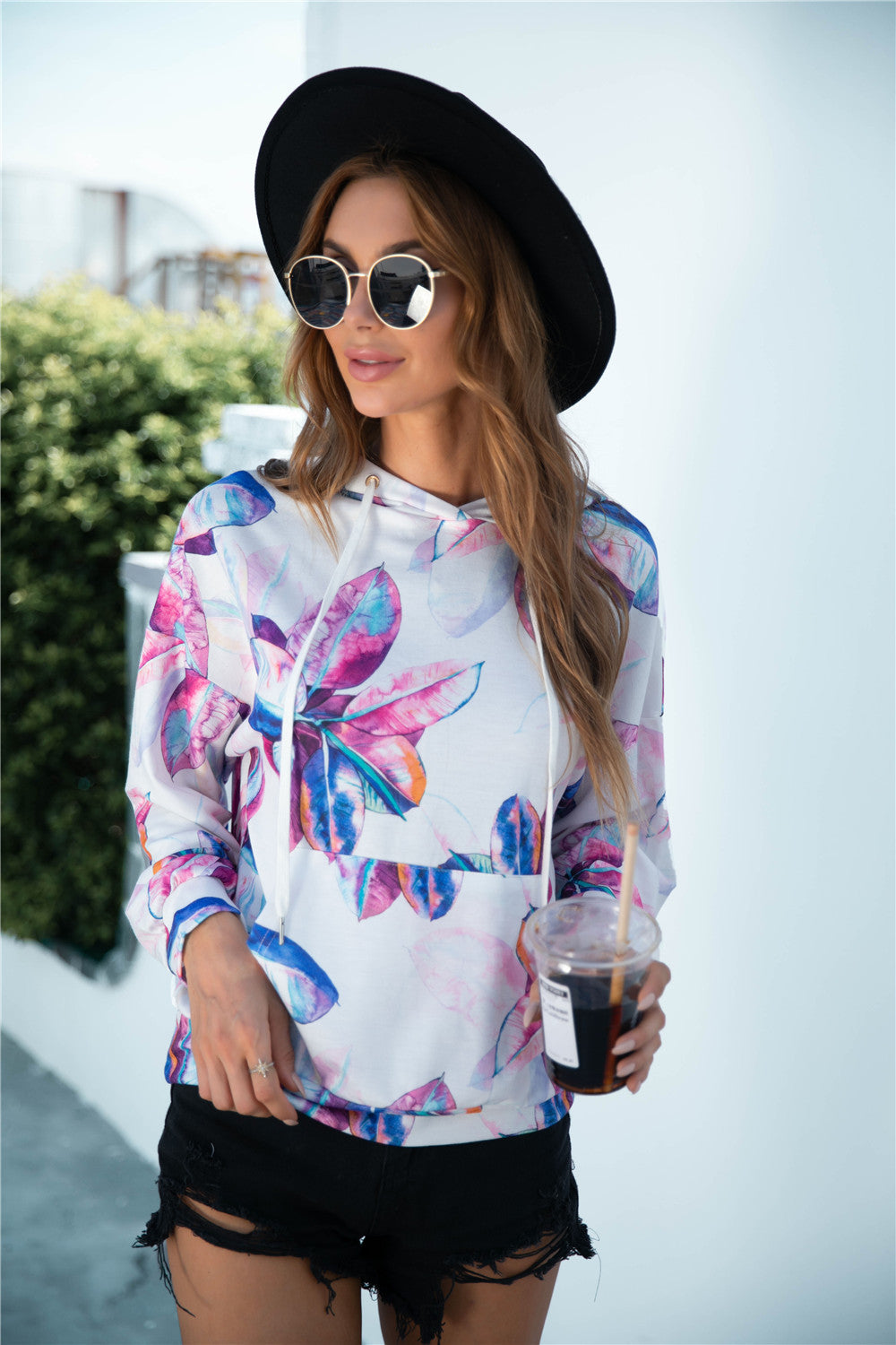 Printed Dropped Shoulder Hoodie-Teresa&#39;s Fashionista LLC