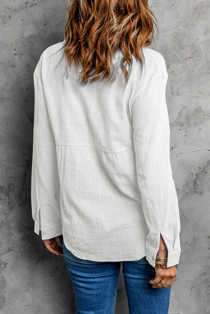 Textured Button Front Curved Hem Shirt-Teresa&#39;s Fashionista LLC