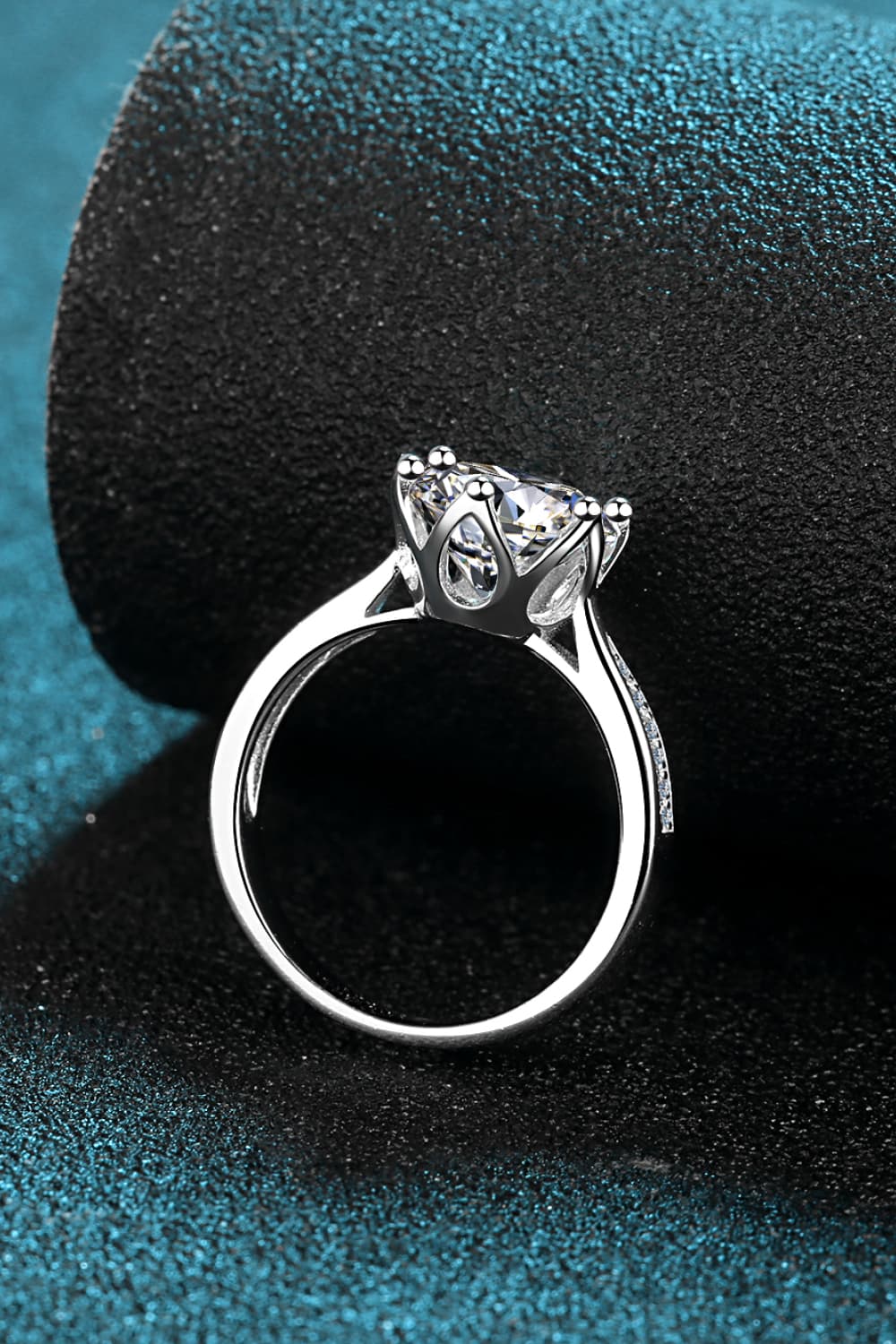 3 Carat Moissanite Rhodium-Plated Side Stone Ring-Teresa&#39;s Fashionista LLC