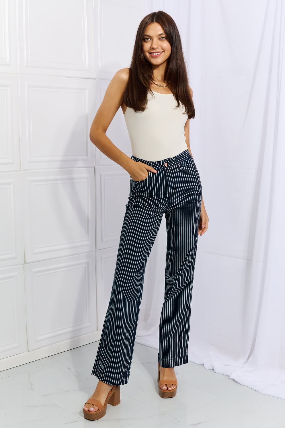 Judy Blue Cassidy Full Size High Waisted Tummy Control Striped Straight Jeans-Teresa&#39;s Fashionista LLC