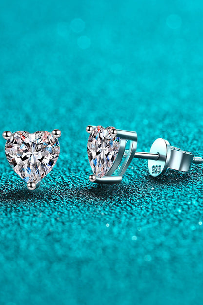 2 Carat Moissanite Heart-Shaped Stud Earrings-Teresa&#39;s Fashionista LLC