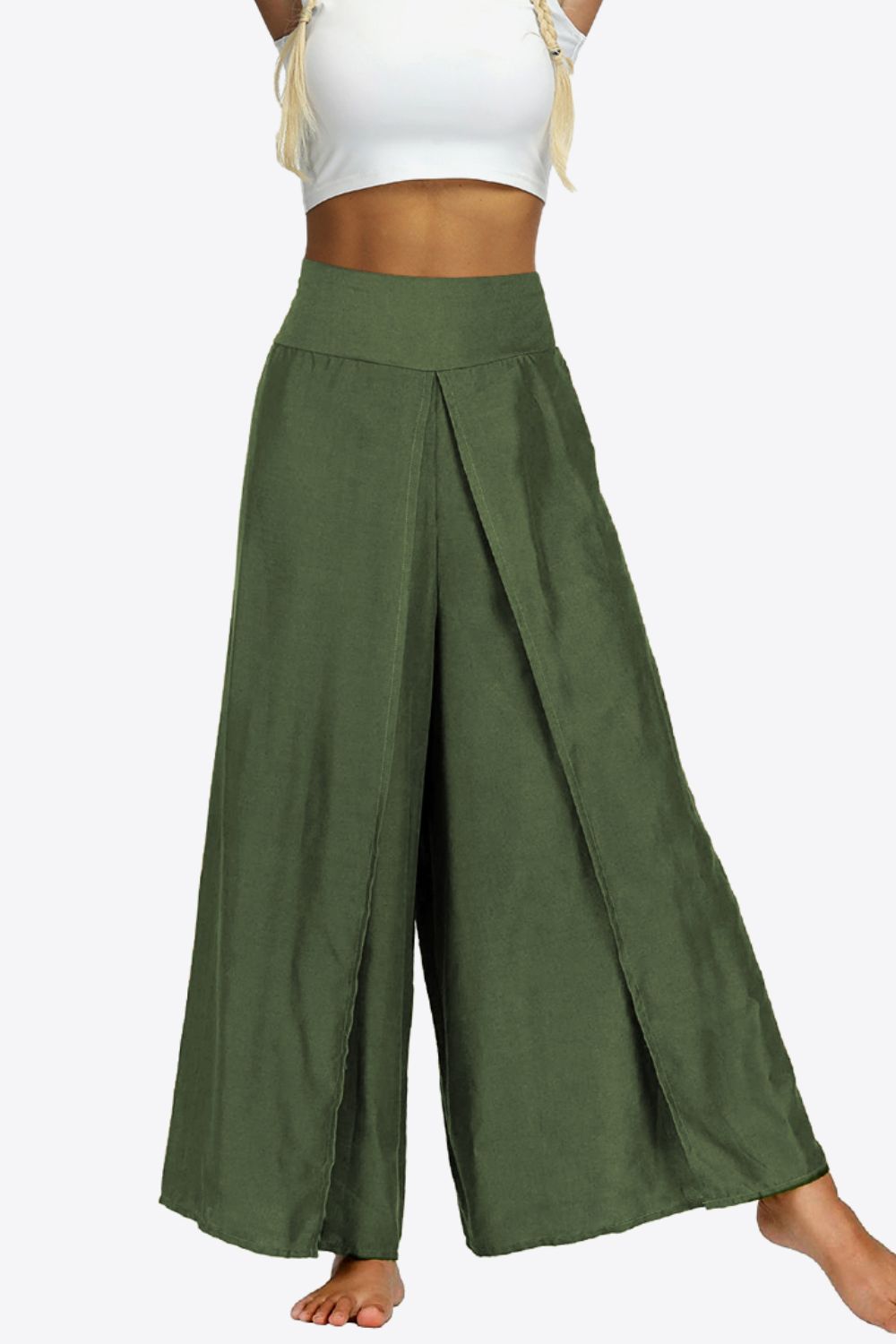 Smocked Split Wide Leg Long Pants-Teresa&#39;s Fashionista LLC