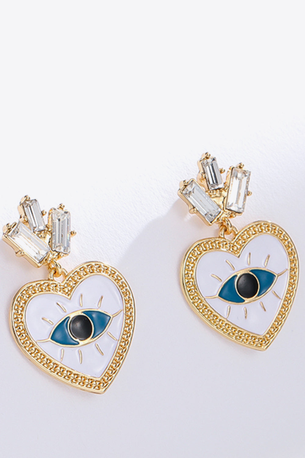 Evil Eye Heart-Shaped Drop Earrings-Teresa&#39;s Fashionista LLC