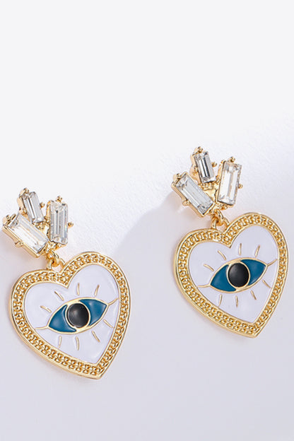 Evil Eye Heart-Shaped Drop Earrings-Teresa&#39;s Fashionista LLC