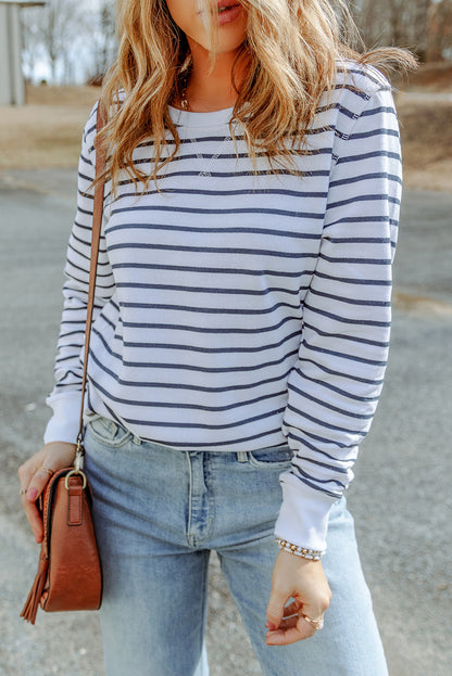 Striped Long Sleeve Round Neck Top-Teresa&#39;s Fashionista LLC