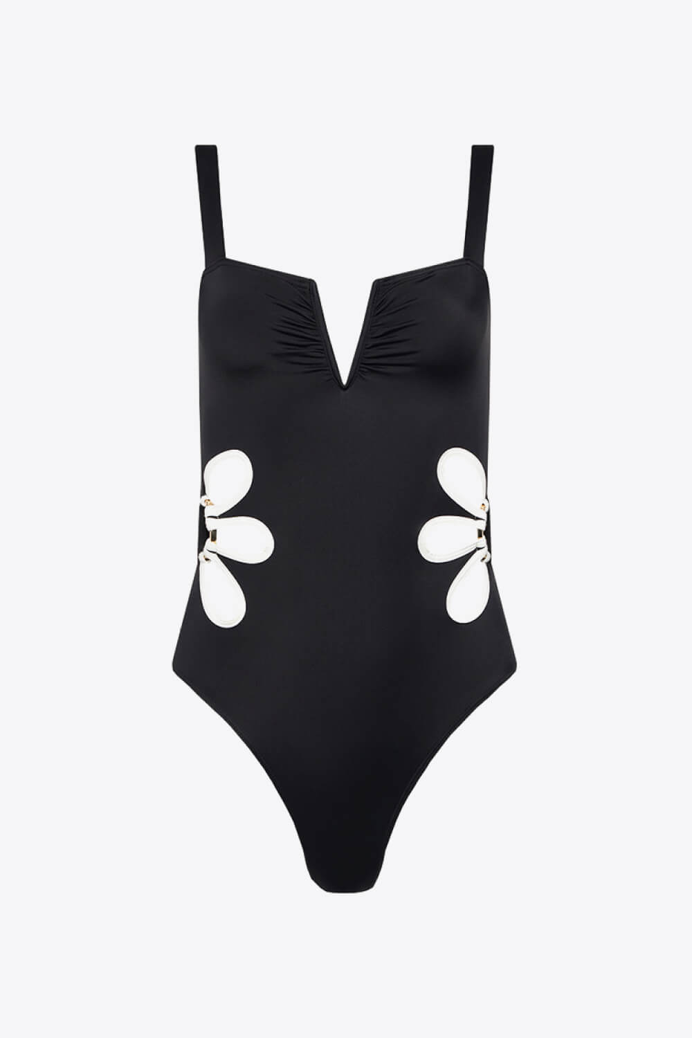 Contrast Trim Cutout Notched Neck One-Piece Swimsuit-Teresa&#39;s Fashionista LLC