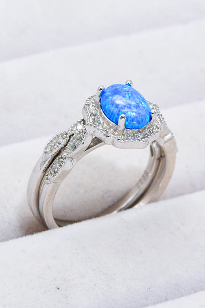 2-Piece 925 Sterling Silver Opal Ring Set-Teresa&#39;s Fashionista LLC