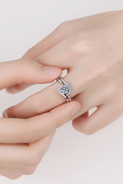 Moissanite Rhodium-Plated Two-Piece Ring Set-Teresa&#39;s Fashionista LLC