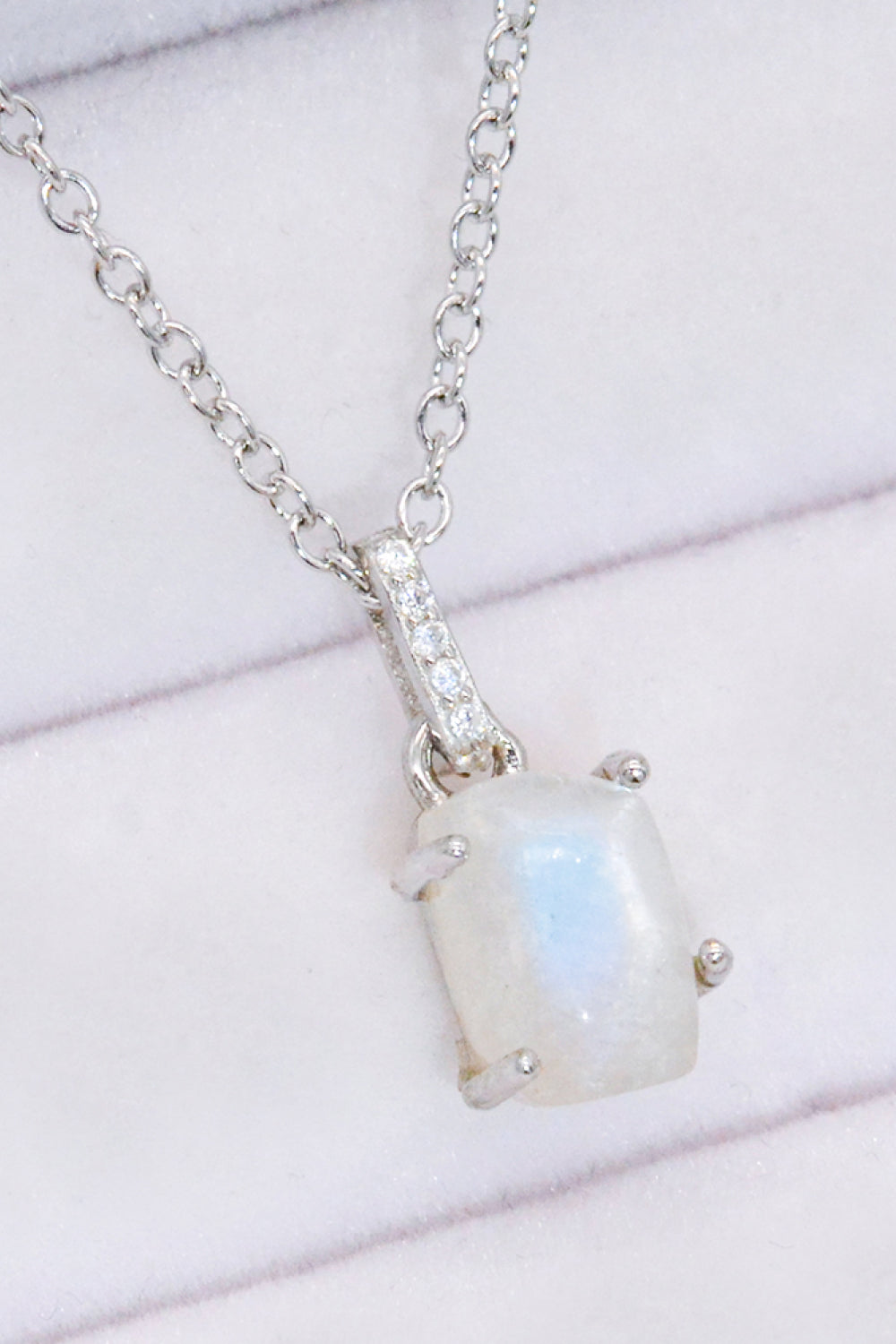 Natural Moonstone 4-Prong Pendant Necklace-Teresa&#39;s Fashionista LLC