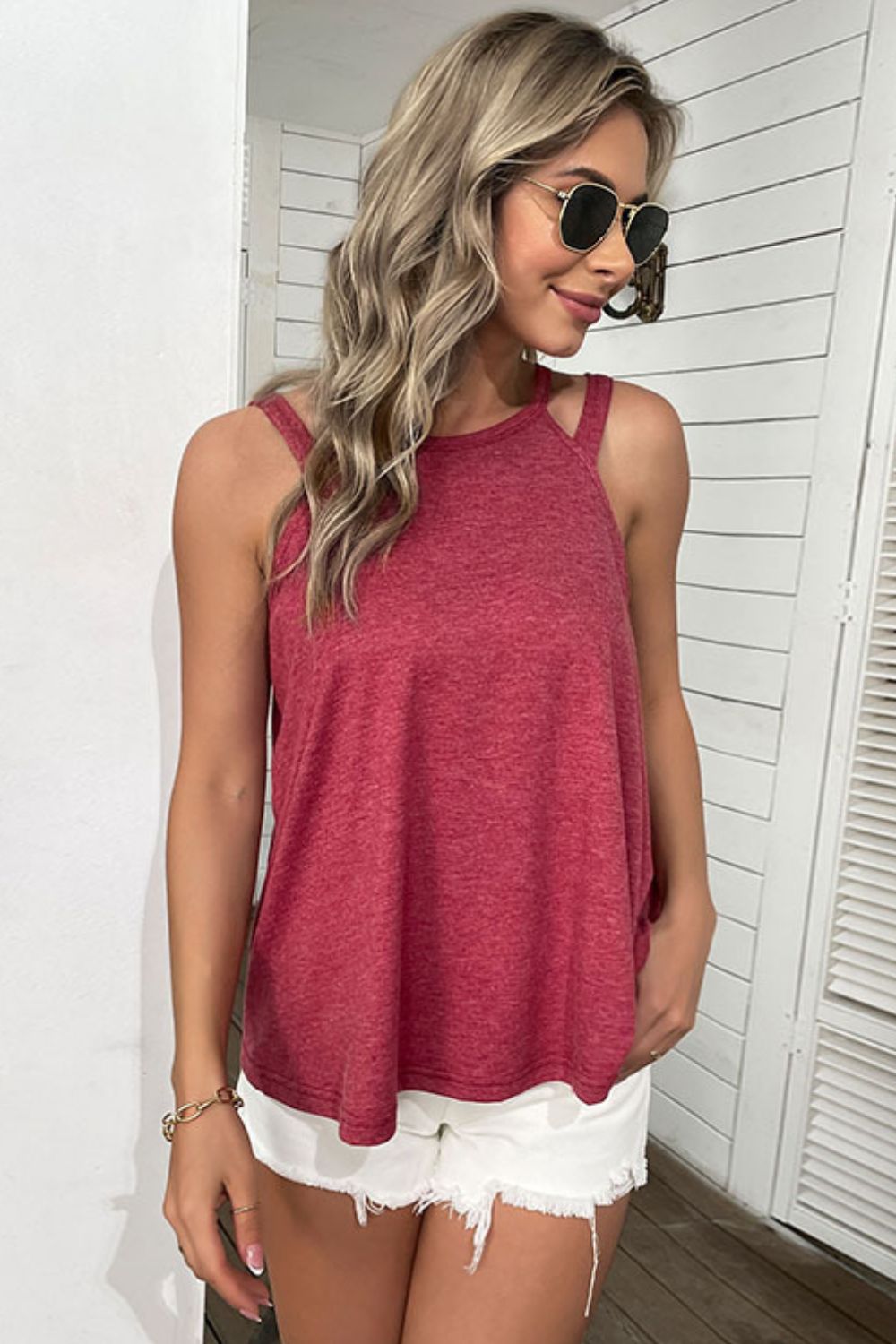 Cutout Round Neck Sleeveless Top-Teresa&#39;s Fashionista LLC