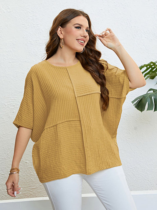 Plus Size Seam Detail Half Sleeve Top-Teresa&#39;s Fashionista LLC