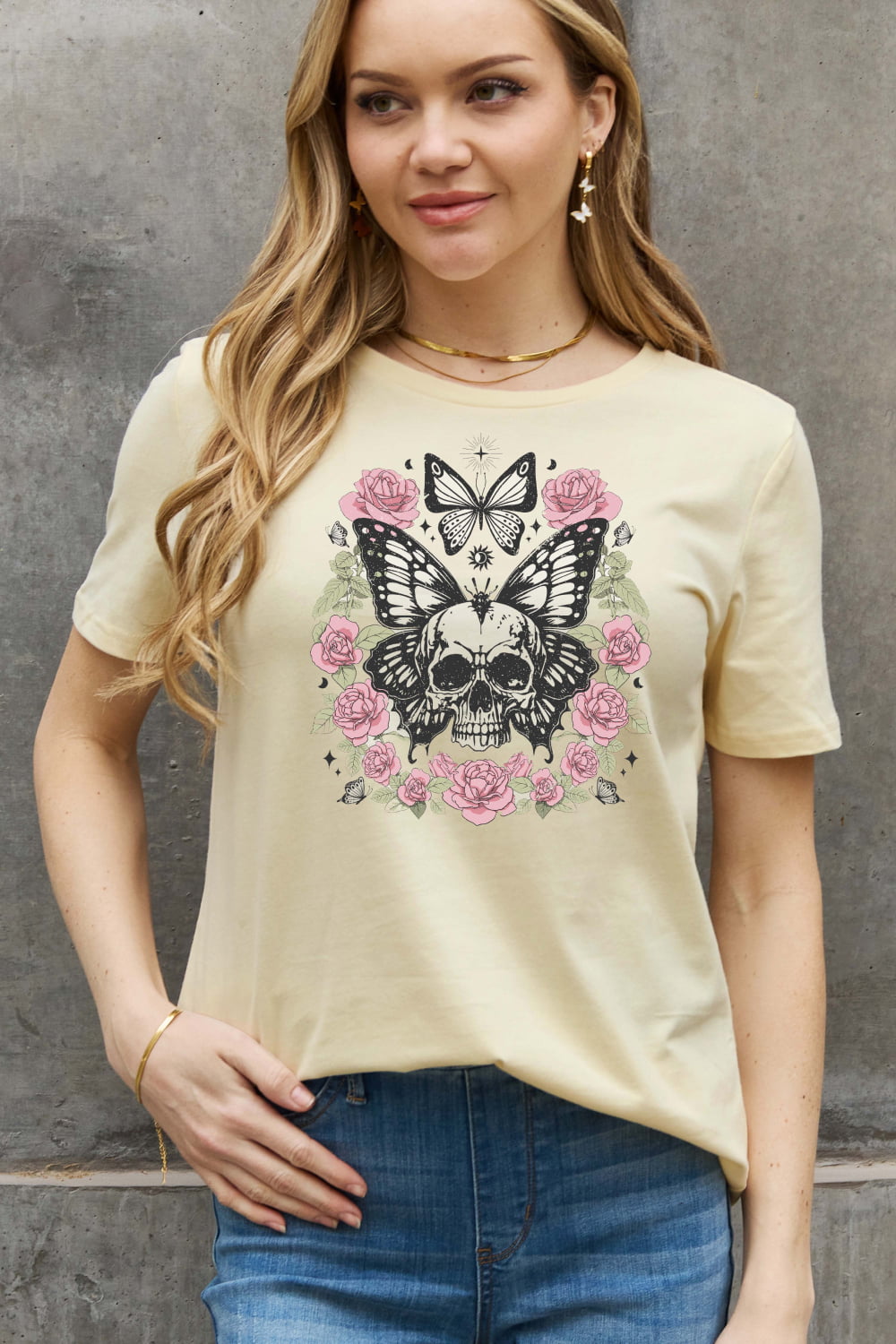 Simply Love Simply Love Full Size Skull & Butterfly Graphic Cotton Tee-Teresa&#39;s Fashionista LLC