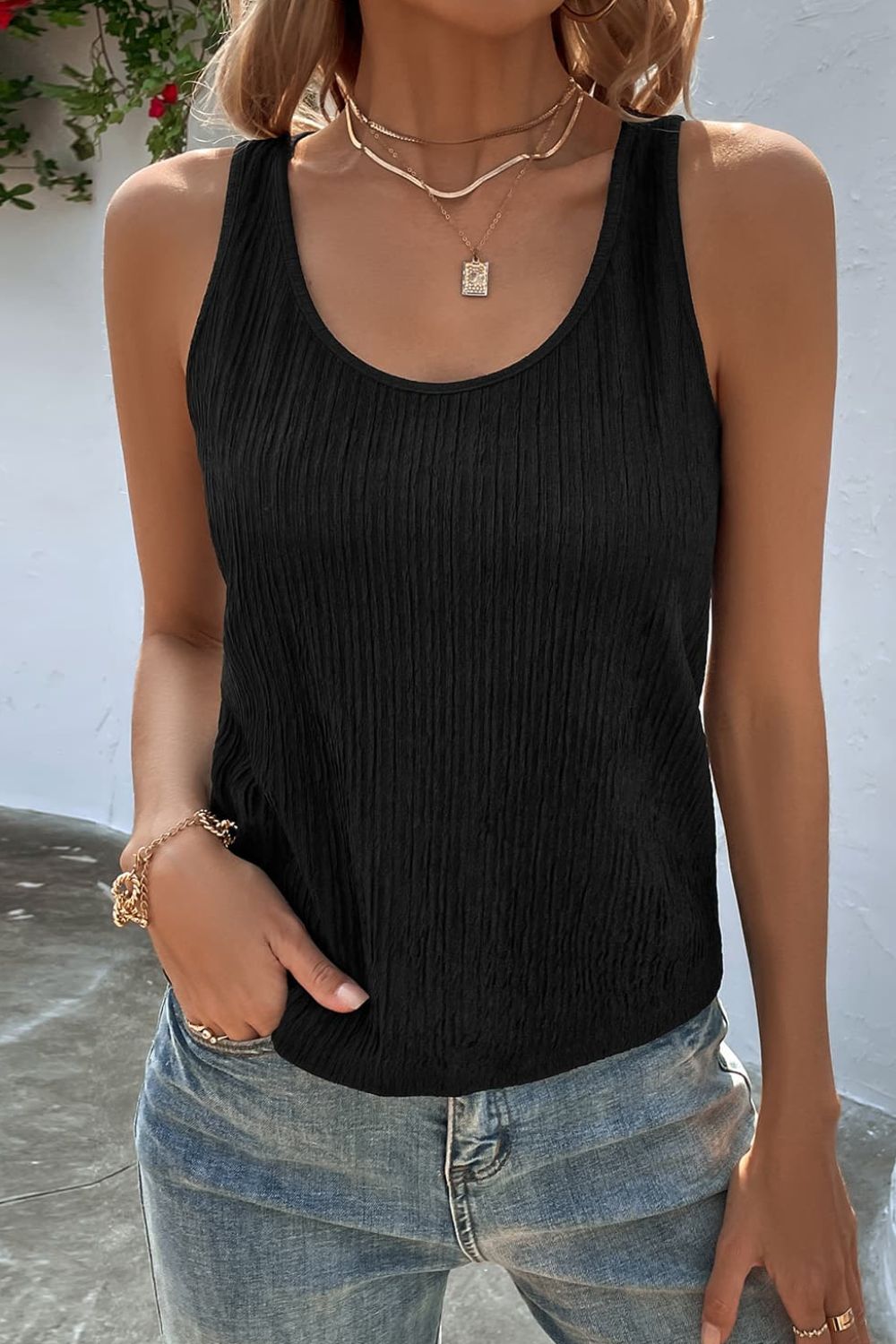 Textured Scoop Neck Tank-Teresa&#39;s Fashionista LLC