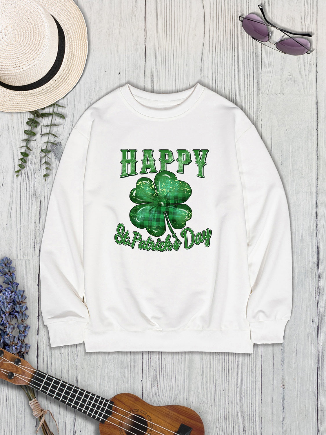 HAPPY ST. PATRICK'S DAY Dropped Shoulder Sweatshirt-Teresa&#39;s Fashionista LLC