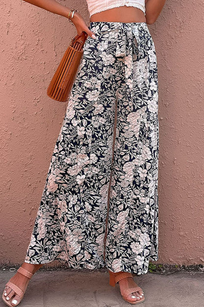 Floral Belted Wide Leg Pants-Teresa&#39;s Fashionista LLC