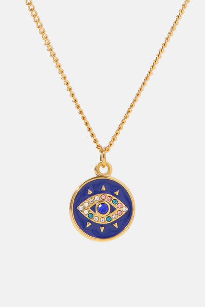 Cubic Zirconia Evil Eye Pendant Chunky Chain Necklace-Teresa&#39;s Fashionista LLC