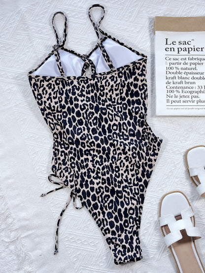 Leopard Cutout Tied One-Piece Swimsuit-Teresa&#39;s Fashionista LLC