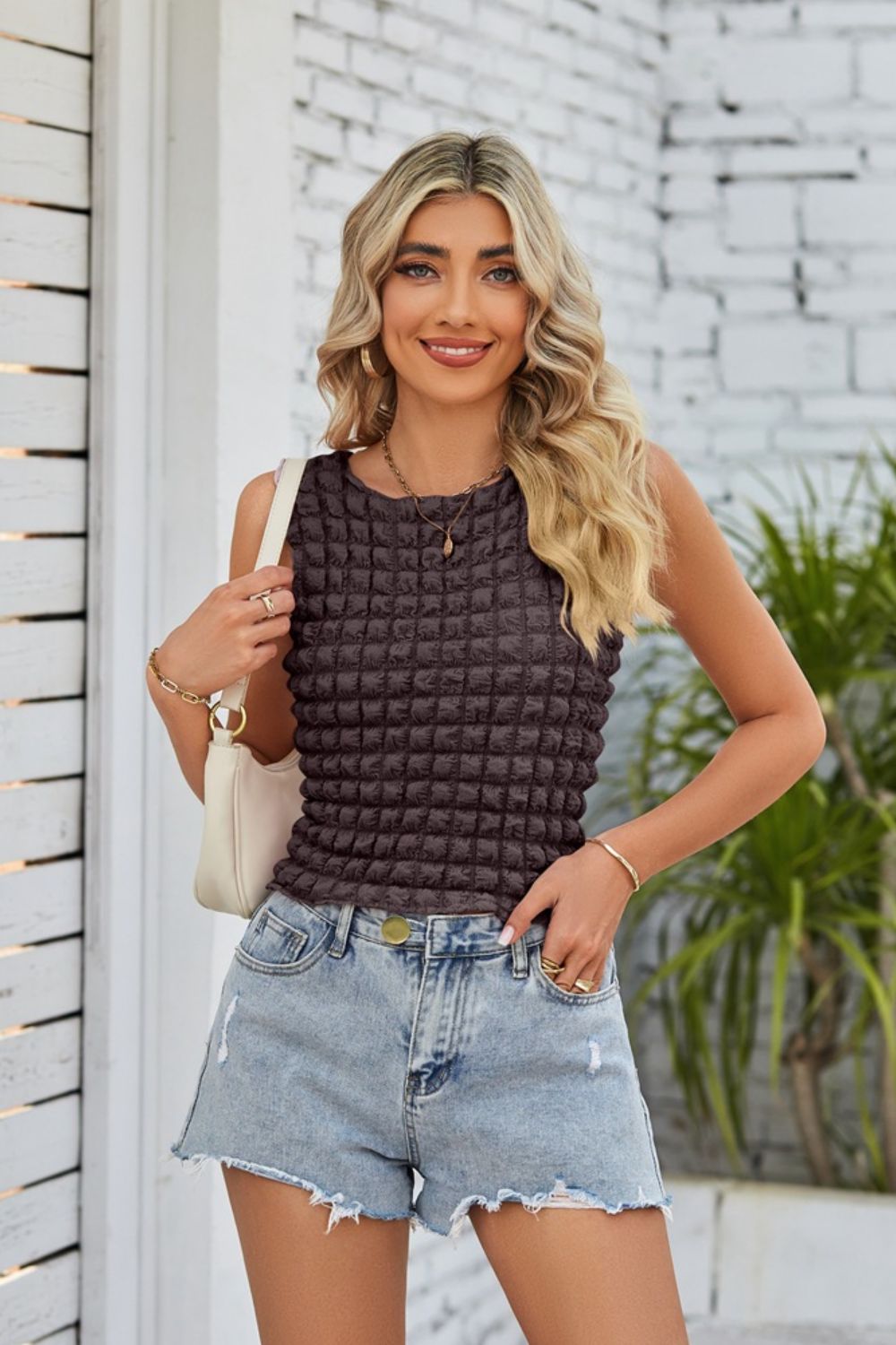 Textured Round Neck Tank-Teresa&#39;s Fashionista LLC