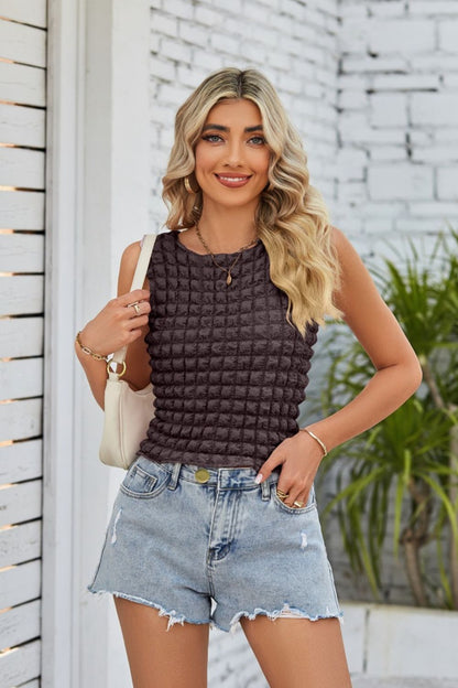 Textured Round Neck Tank-Teresa&#39;s Fashionista LLC