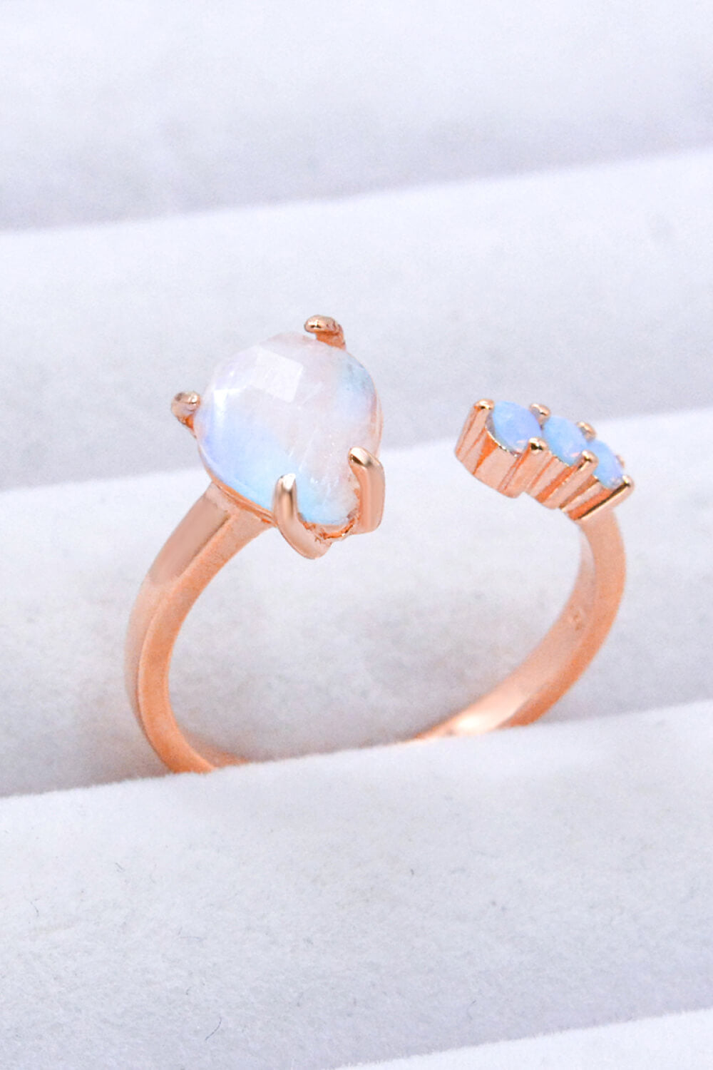 18K Rose Gold-Plated Moonstone Open Ring-Teresa&#39;s Fashionista LLC