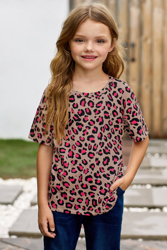 Girls Leopard Dropped Shoulder Tee-Teresa&#39;s Fashionista LLC