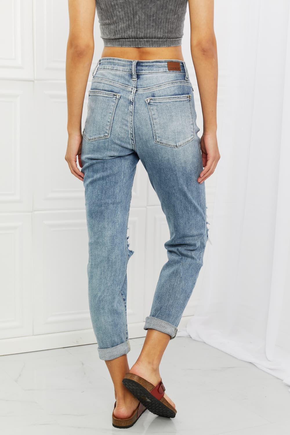 Judy Blue Malia Full Size Mid Rise Boyfriend Jeans-Teresa&#39;s Fashionista LLC